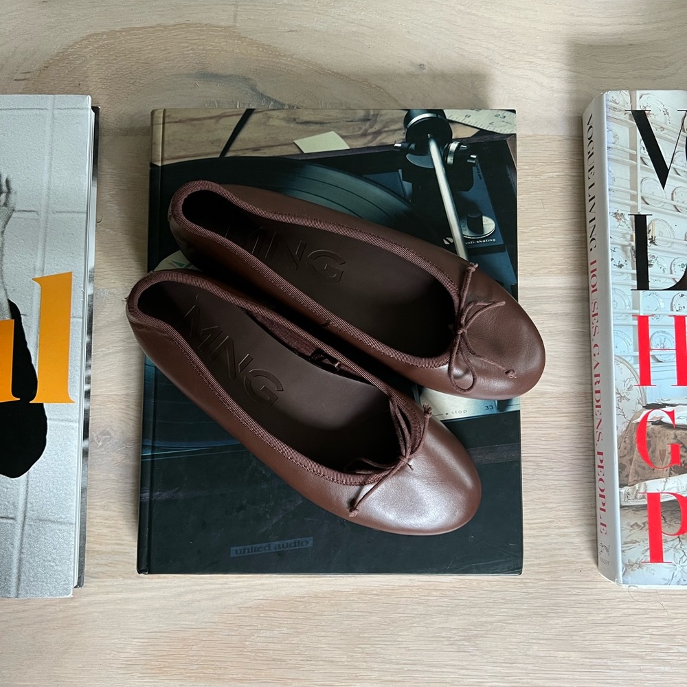 Mango Brown Leather Ballet Flats